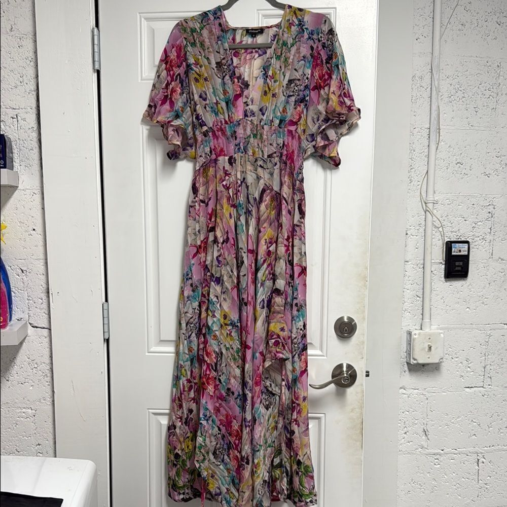 Tolani Pink and Purple Flutter Sleeve Maxi Dress Colorful Size Medium WORN ONCE